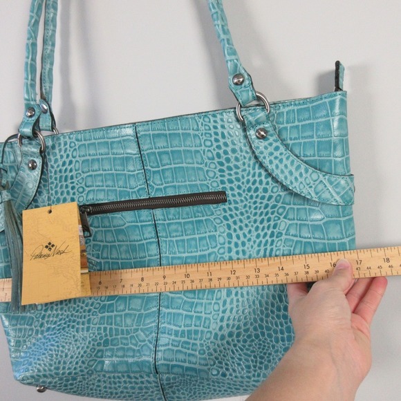 Patricia Nash Abingdon Blue Grass Genuine Leather Tote Bag Croc Embossed 966 - Picture 3 of 16